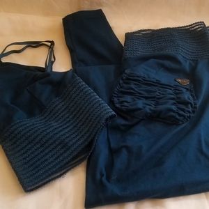 Cute Booty Lounge Lifestyle Basic Teal Leggings & Bralette Top Set Size S/M